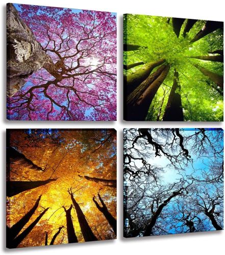 4 Panels Canvas Wall Art Spring Summer Autumn Winter Four Seasons Landscape Color Tree Painting Picture Prints Modern Giclee Artwork Stretched and Fra 4 Panels Canvas Wall Art Spring Summer Autumn Winter Four Seasons Landscape Color Tree Painting Picture Prints Modern Giclee Artwork Stretched and Fra
