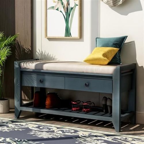 Shoe Rack with Cushioned Seat and Drawers, Multipurpose Entryway Storage Bench (Antique Navy) Shoe Rack with Cushioned Seat and Drawers, Multipurpose Entryway Storage Bench (Antique Navy)