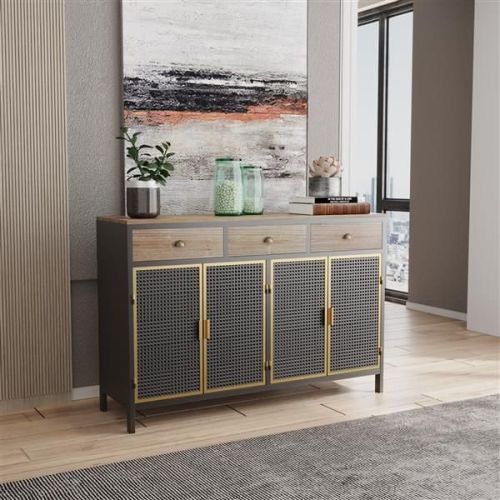 48" Wide 4 Doors Modern Sideboard with 3 Top Drawers, Freestanding Sideboard Storage Cabinet Entryway Floor Cabinet for Living Room Office Bedroom 48" Wide 4 Doors Modern Sideboard with 3 Top Drawers, Freestanding Sideboard Storage Cabinet Entryway Floor Cabinet for Living Room Office Bedroom