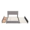 Upholstered Platform Bed with 2 Drawers and 1 Twin XL Trundle, Linen Fabric, Queen Size - Light Gray