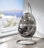 ACME Sigar Patio Hanging Chair with Stand, Light Gray Fabric & Wicker 45107