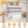 Kitchen Roll Dispenser Paper Roll Holder Plastic Wrap Film Foil Paper Organizer w/ Cutter Wall Mounted for Kitchen Bathroom