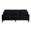 Modern 3 Person seat Sofa Couch with Scooped Armrest/Wood legs,Upholstered Velvet 3-seat Sofa with Removable Cushions for Livingroom Bedroom,Black