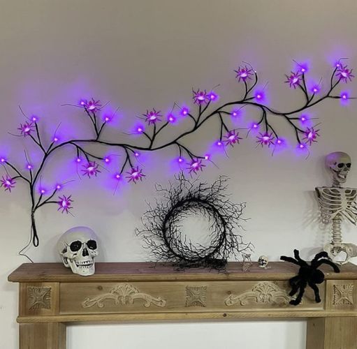 6 Ft 54 LED Halloween Willow Vine Twig 18 LED Pumpkins & Spiders 6 Ft 54 LED Halloween Willow Vine Twig 18 LED Pumpkins & Spiders